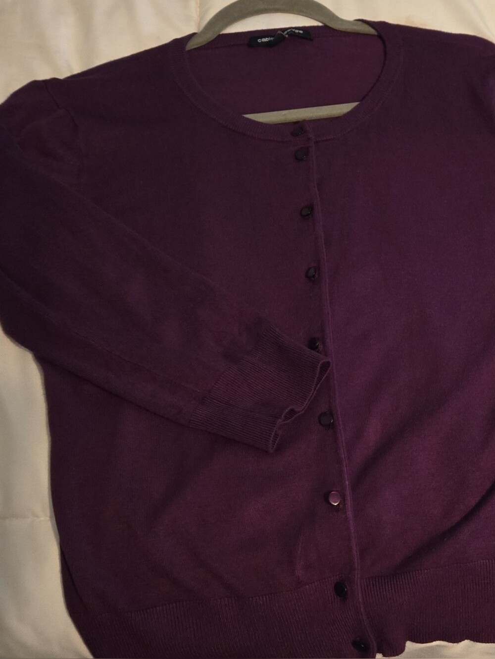 Cable & Gauge Deep Purple Crewneck Button Cardigan